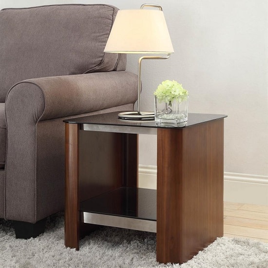 Read more about Westin lamp table in black glass and walnut with undershelf