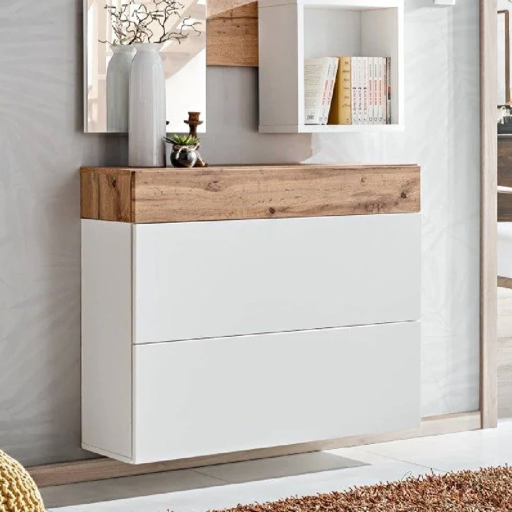 Read more about Elyria wooden shoe cabinet with 2 flip doors in wotan oak white