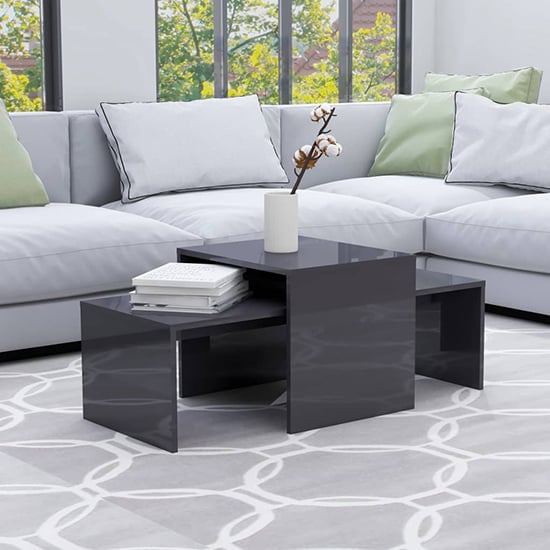 View Wilde high gloss set of 2 coffee tables in grey