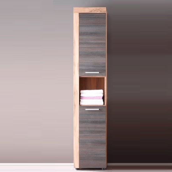 Read more about Wildon tall bathroom cabinet in walnut and touch wood dark brown