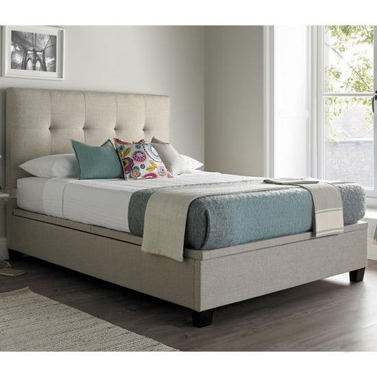 Photo of Williston pendle fabric ottoman king size bed in oatmeal