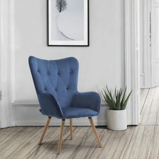 Photo of Willow fabric bedroom armchair in midnight blue