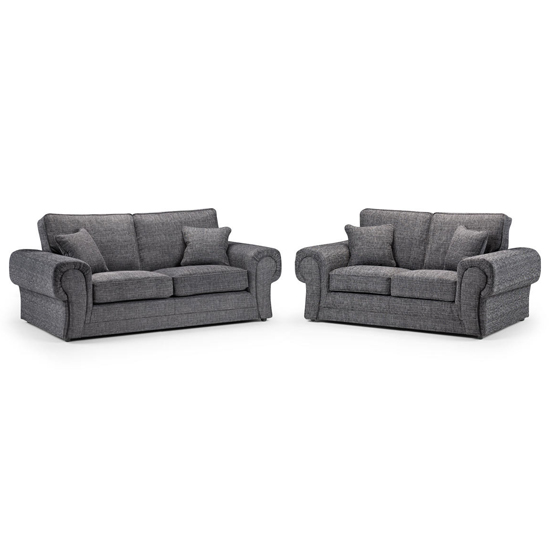 Product photograph of Willy Fabric 3 2 Seater Sofa Set In Grey With Scroll Arms from Furniture in Fashion