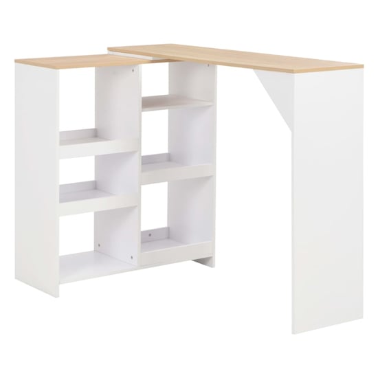 Read more about Winnie wooden bar table with moveable shelf in oak and white