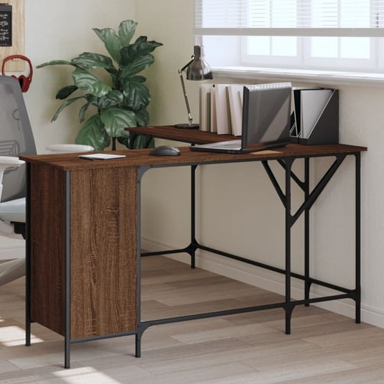 Product photograph of Wisbech Wooden Laptop Desk Corner In Brown Oak from Furniture in Fashion