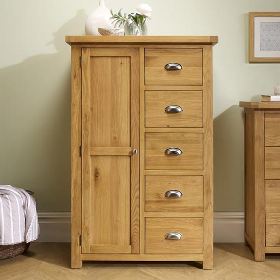 Read more about Woburn wooden wardrobe in oak with 1 door and 5 drawers