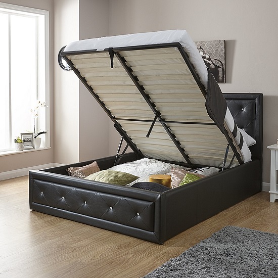 Wolford Faux Leather Ottoman Storage Bed In Black 