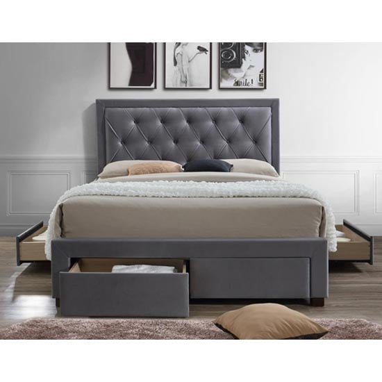 Woodbury Fabric King Size Bed In Grey | Furniture in Fashion