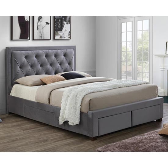 Product photograph of Woodbury Fabric Double Bed In Grey from Furniture in Fashion