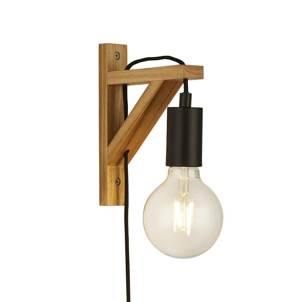 Product photograph of Woody Natural Wall Light With Plug In Matt Black from Furniture in Fashion