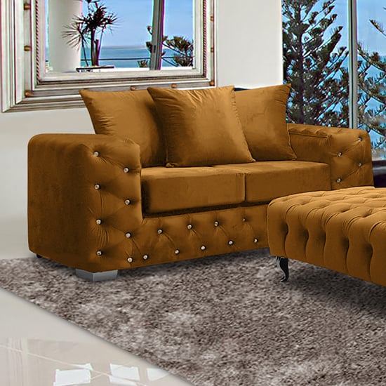 Photo of Worley malta plush velour fabirc 2 seater sofa in gold