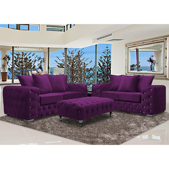 Read more about Worley velour fabric 2 seater and 3 seater sofa in boysenberry