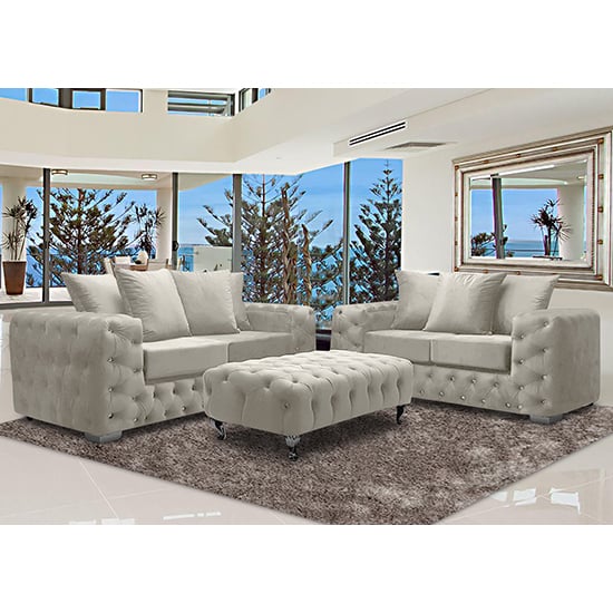 Read more about Worley velour fabric 2 seater and 3 seater sofa in cream