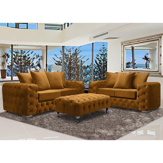 Read more about Worley velour fabric 2 seater and 3 seater sofa in gold