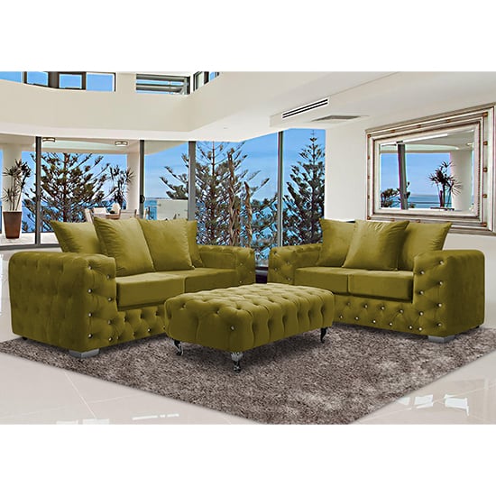 Read more about Worley velour fabric 2 seater and 3 seater sofa in grass