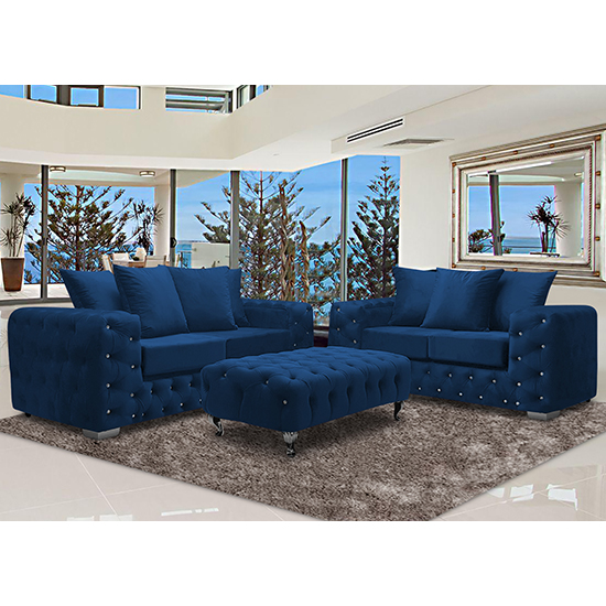 Read more about Worley velour fabric 2 seater and 3 seater sofa in navy