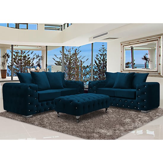 Read more about Worley velour fabric 2 seater and 3 seater sofa in peacock