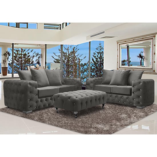 Read more about Worley velour fabric 2 seater and 3 seater sofa in putty
