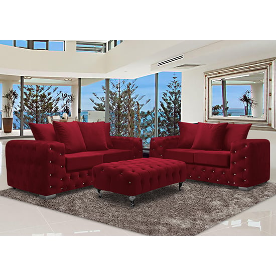 Read more about Worley velour fabric 2 seater and 3 seater sofa in red