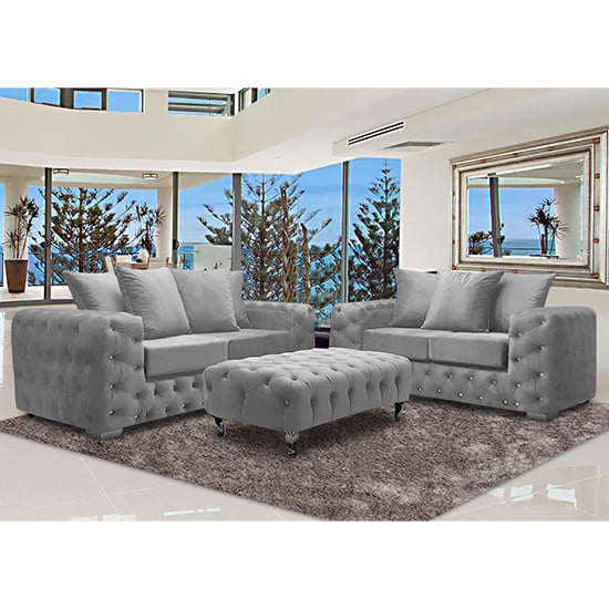 Read more about Worley velour fabric 2 seater and 3 seater sofa in silver