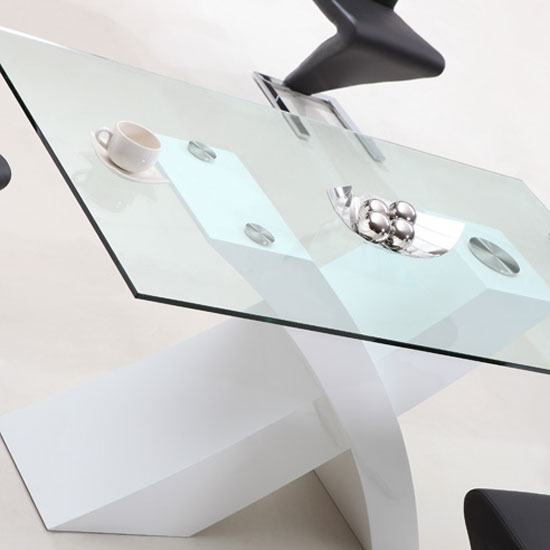 X Clear Glass Dining Table in White High Gloss Base