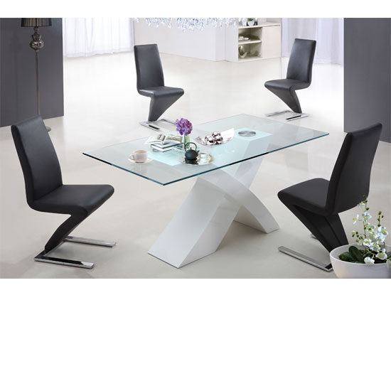X Glass Dining Table In White High Gloss Base And 6 Z Chairs