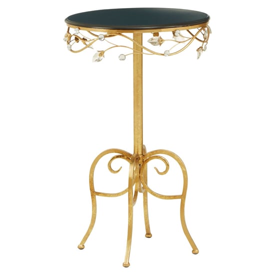 Photo of Xuange round black wooden top side table in gold metal frame
