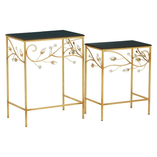 Read more about Xuange set of 2 black wooden side tables in gold metal frame