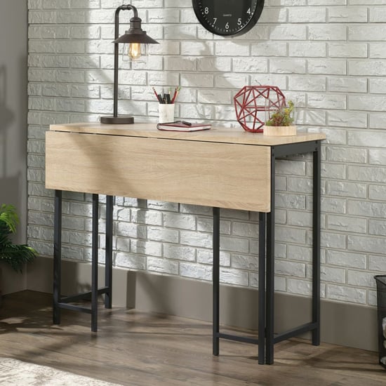 Read more about Yuma industrial wooden high laptop desk in charter oak