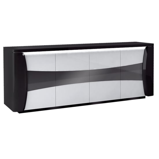 Photo of Zaire led sideboard in black and white high gloss with 4 doors