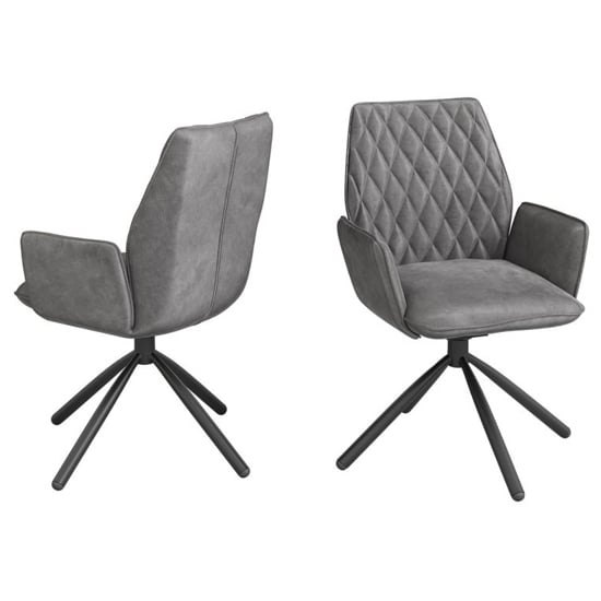 Photo of Zekrot swivel dark grey velvet fabric dining chairs in pair