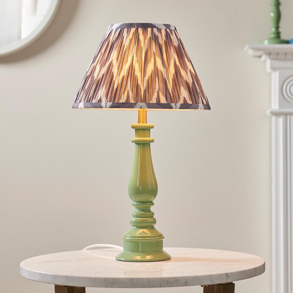 Product photograph of Zapopan Pearl Grey 30cm Shade Resin Table Lamp In Cotswold Green from Furniture in Fashion