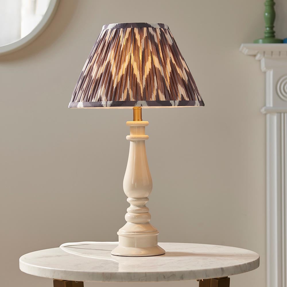 Read more about Zapopan pearl grey 30cm shade resin table lamp in almond white