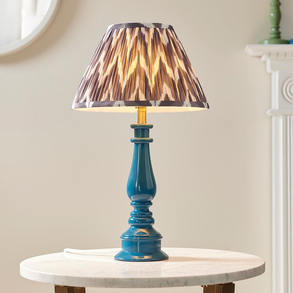 Product photograph of Zapopan Pearl Grey 30cm Shade Resin Table Lamp In Marlin Blue from Furniture in Fashion