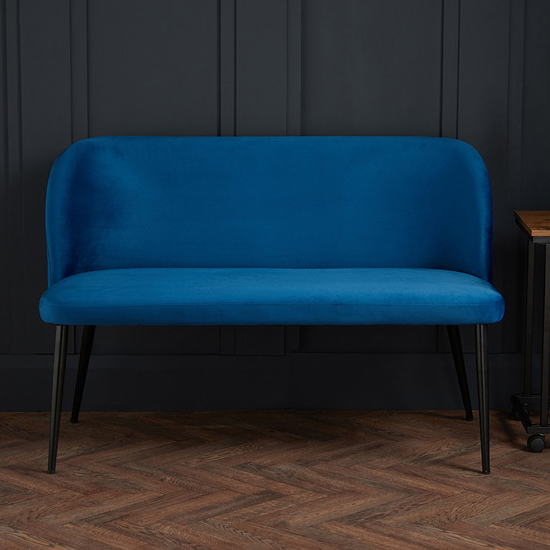 Read more about Zaza velvet dining bench with black legs in blue