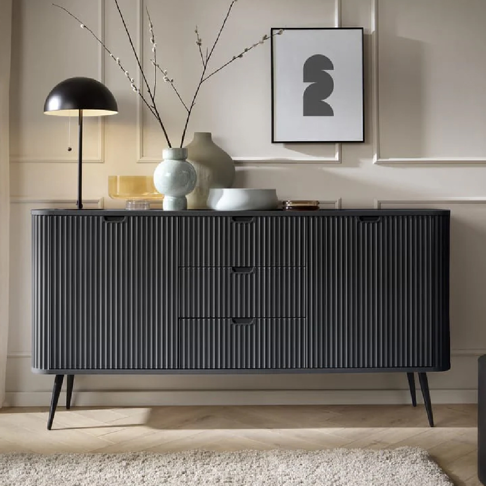 Read more about Zebulon wooden sideboard with 2 doors and 3 drawers in black