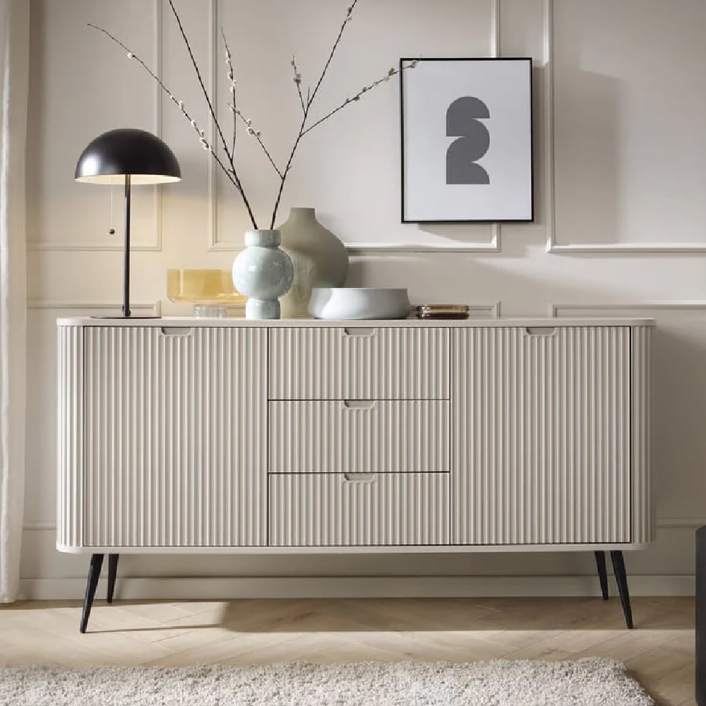 zebulon wooden sideboard with 2 doors and 3 drawers in cashmere