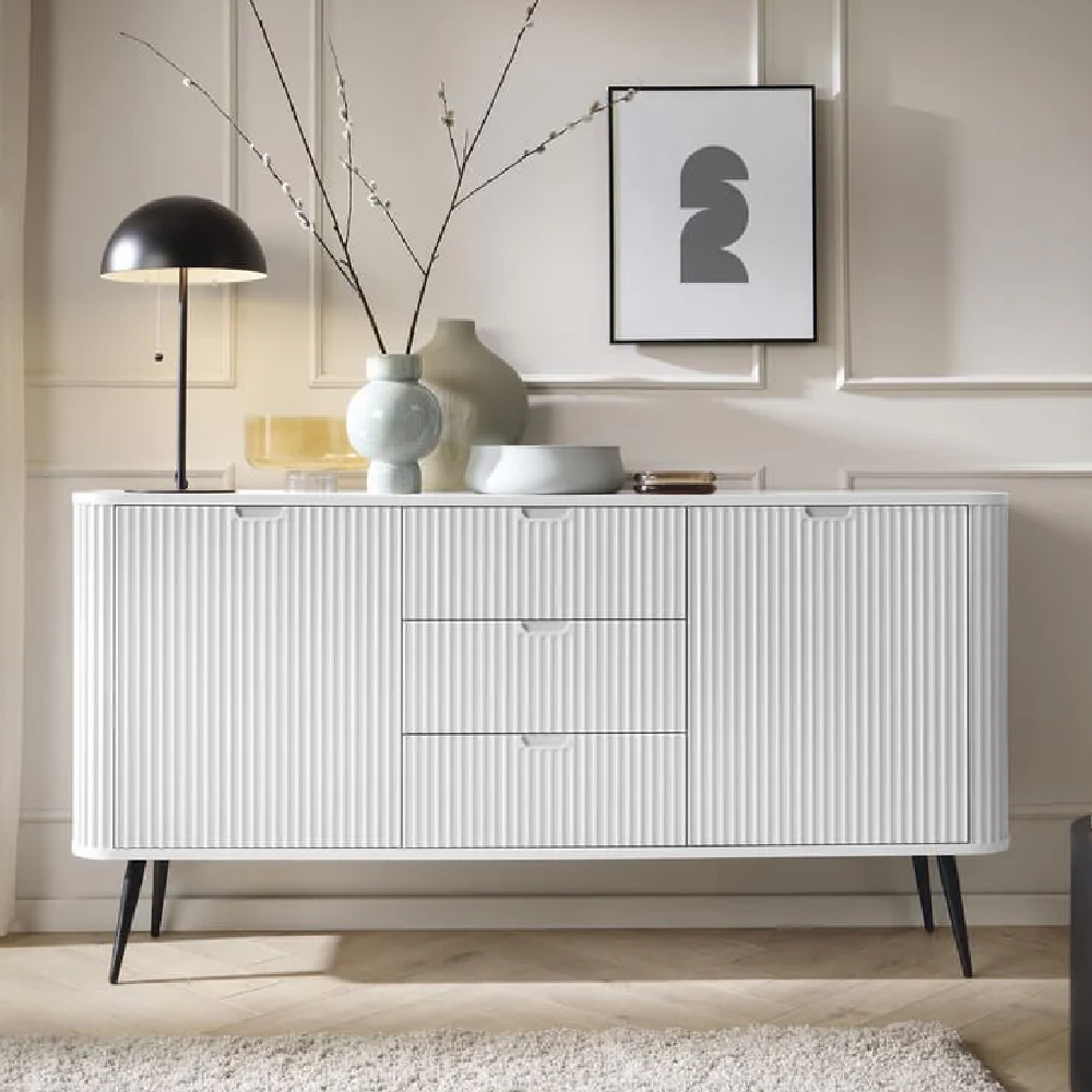 zebulon wooden sideboard with 2 doors and 3 drawers in white