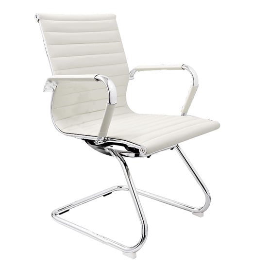 Read more about Zexa faux leather dining chair in white with chrome metal legs