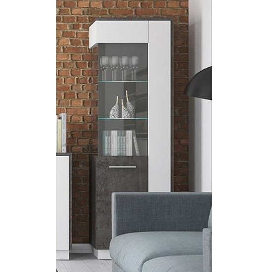 Read more about Zinger led left handed glass display cabinet in grey and white