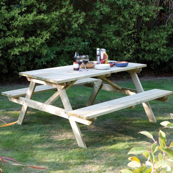 Photo of Zox wooden 6 seater picnic dining set in natural timber