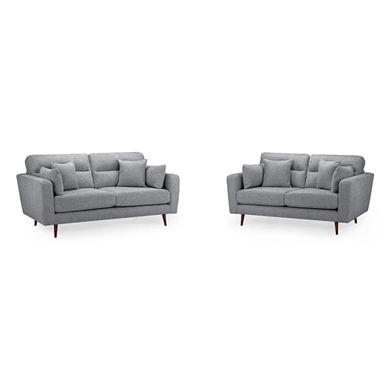Product photograph of Zurich Fabric 3 2 Seater Sofa Set In Grey With Brown Wooden Legs from Furniture in Fashion