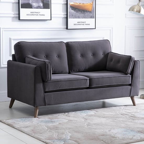 Zurich Velvet Upholstered 2 Seater Sofa In Elephant Grey 